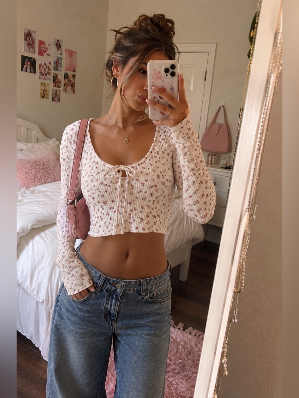 Aeropostale floral ribbed long sleeve tie front top 🌷 y2k soft girl